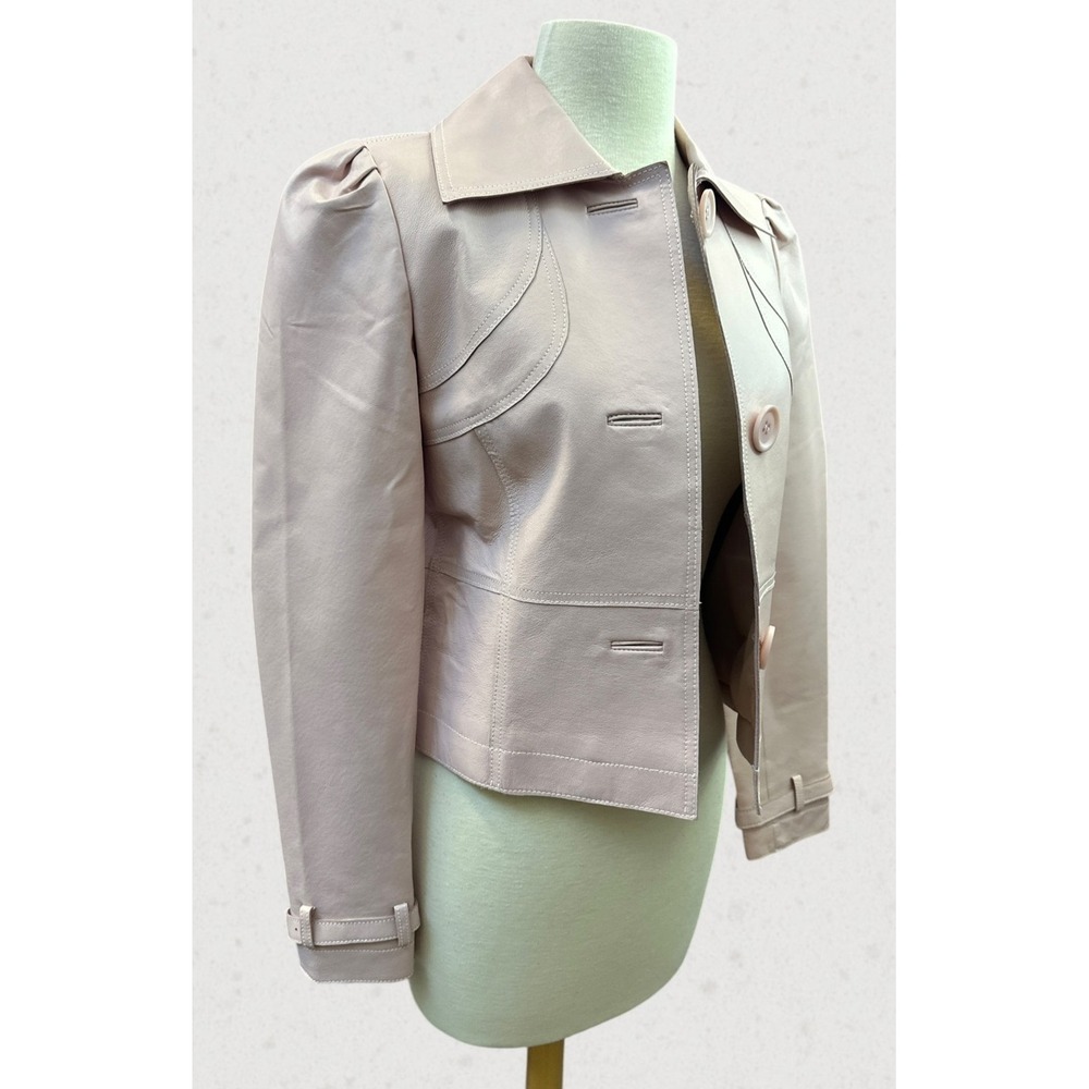 Spiegel Genuine Leather Jacket Pink Blush Puff Sleeve Y2K Cropped Women's Size 4 - Picture 4 of 16
